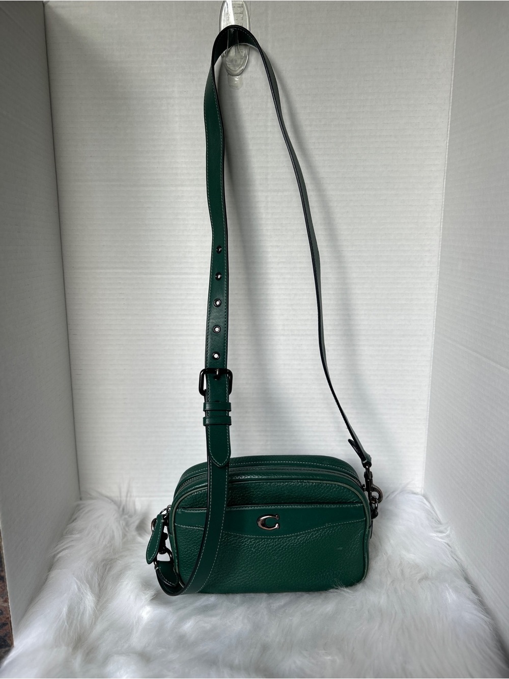 Coach Green Pebbled Leather Camera Crossbody Bag
